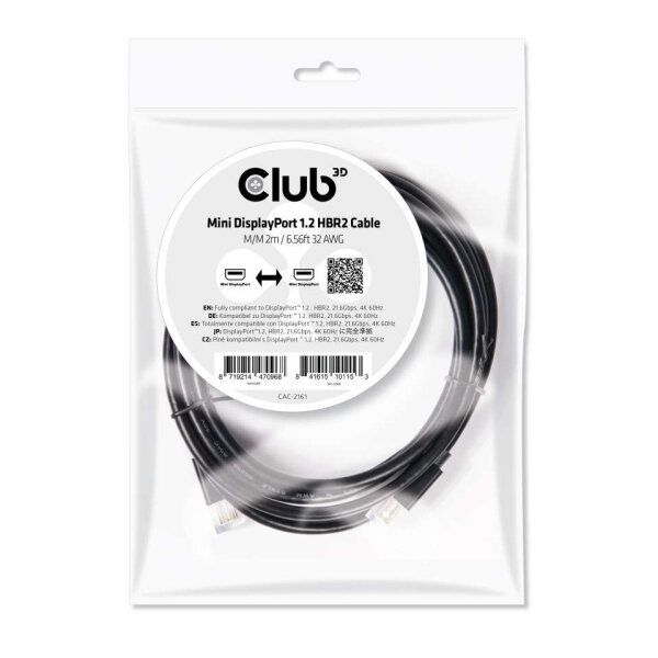 Club3D Mini-DP-Kabel     1.2 HBR2 21,6Gb/s   2m 4K60Hz St/St Polybeutel