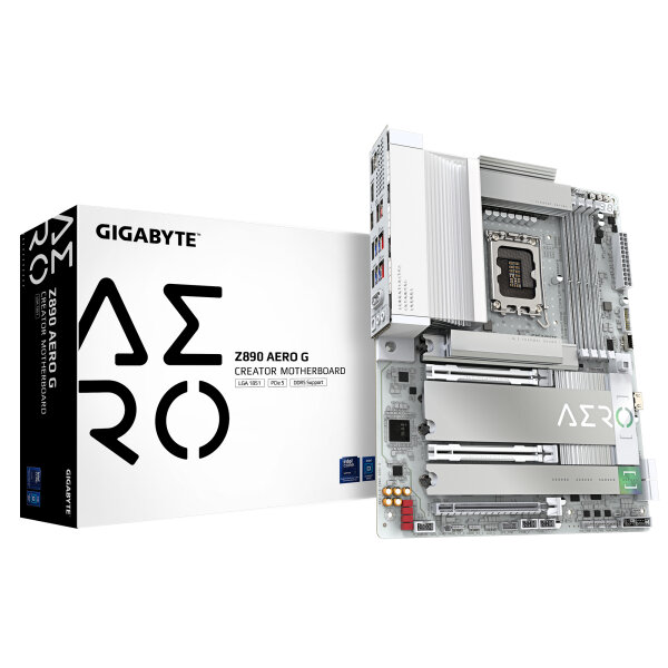 GIGABYTE Z890 AERO G Mainboard - Unterstützt Intel Core Ultra (Serie 2) CPUs, 16+1+2 Phasen VRM, bis zu 8800MHz DDR5 (OC), 1xPCIe 5.0 + 4xPCIe 4.0, Wi-Fi 7, 2.5GbE LAN, Thunderbolt 4