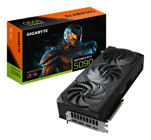 GIGABYTE GeForce RTX 5090 WINDFORCE OC 32G Grafikkarte - 32 GB GDDR7, 512 Bit, PCI-E 5.0, 2467MHz Kernfrequenz, 3 x DP 2.1a, 1 x HDMI 2.1b, NVIDIA DLSS 4, GV-N5090WF3OC-32GD