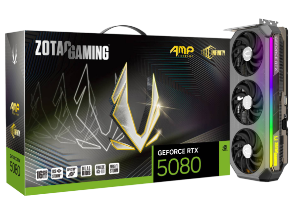 16GB Zotac Gaming GeForce RTX 5080 AMP Extreme Infinity NVIDIA GDDR7 RTX5080 AMP! 2670MHz Clock PCIe5.0x16 HDMI 2.1b 3xDP2.1b Gaminer VGA