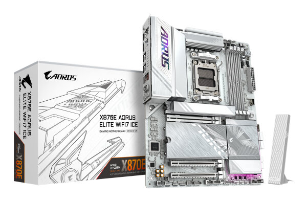 Gigabyte X870E AORUS ELITE WIFI7 ICE   AMD X870 AM5 4xDDR5 WLAN+BT USB4 ATX Mainboard weiß