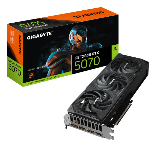 GIGABYTE GeForce RTX 5070 WINDFORCE SFF 12G Grafikkarte – 12 GB GDDR7, 192-Bit, PCI-E 5.0, 2512 MHz Kernfrequenz, 3 x DP 2.1b, 1 x HDMI 2.1b, DLSS 4, GV-N5070WF3-12GD
