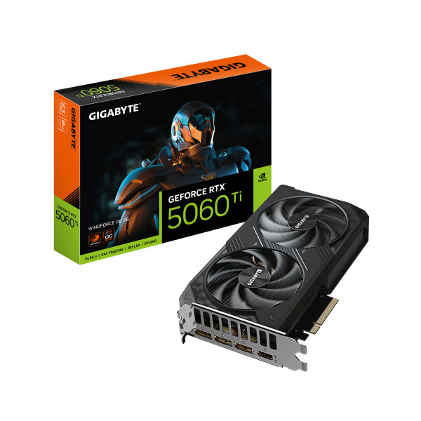 GIGABYTE GeForce RTX 5060 Ti WINDFORCE OC 8G Grafikkarte – 8 GB GDDR7, 128 Bit, PCI-E 5.0, 2587 MHz Kernfrequenz, 3 x DisplayPort, 1 x HDMI, GV-N506TWF2OC-8GD