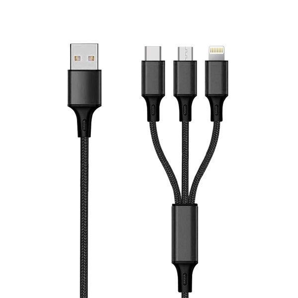 2GO USB Ladekabel 3in1 USBC / Micro USB B / Lightning 3m Nylon schwarz