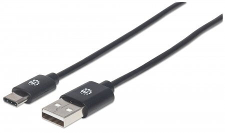 Manhattan USB 2.0 Typ C-Kabel, Typ C-Stecker auf Typ A-Stecker, 480 Mbit/s, 0,5 m, schwarz
