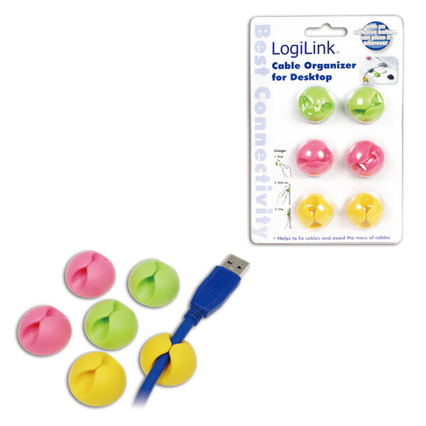 Logilink Kabelhalter bunt (rosa/grün/gelb) 6 Stück