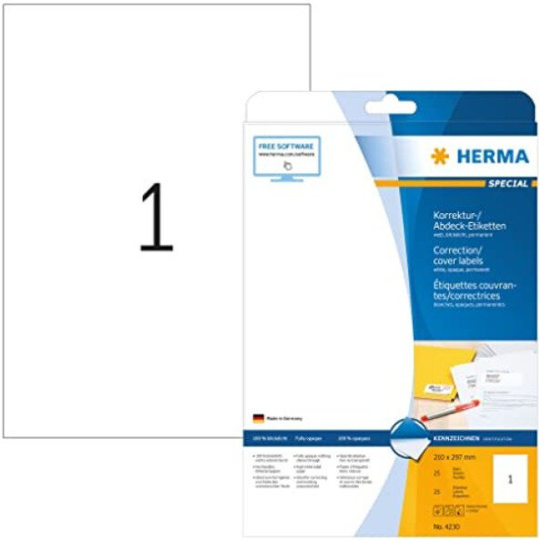 HERMA Abdecketik. A4 weiß 210x297   mm Papier opak   25 St.