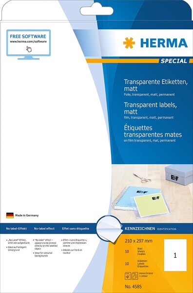 HERMA Etik. transparent  A4 matt 210 x 297 mm wfest   10 St.
