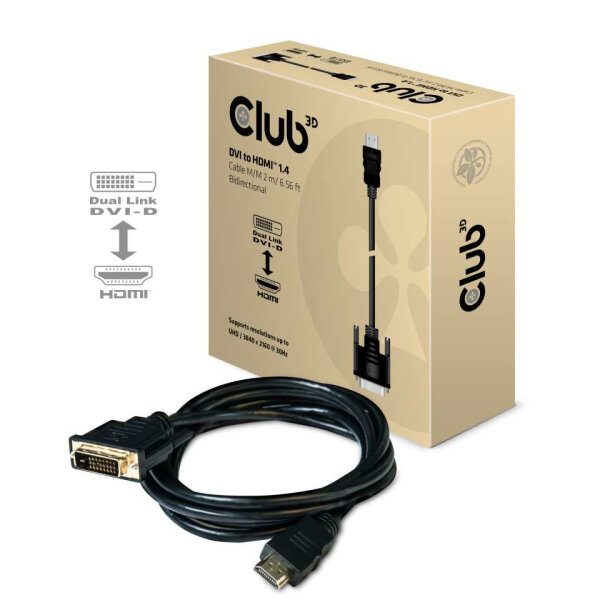Club3D Kabel   DVI <-> HDMI 1.4  2m 4K30Hz St/St retail