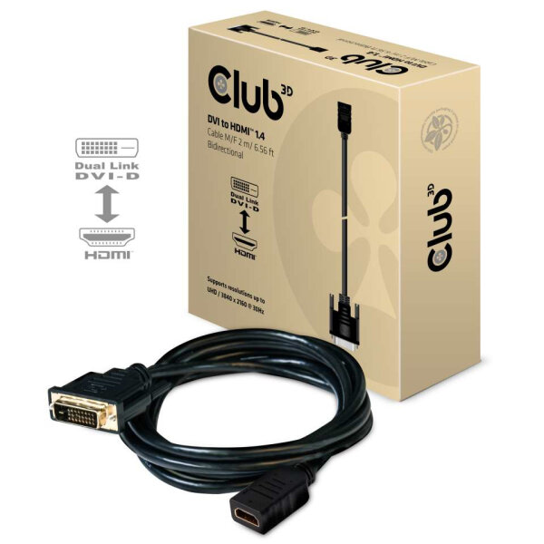 Club3D Kabel   DVI <-> HDMI 1.4  2m 4K30Hz St/Bu retail