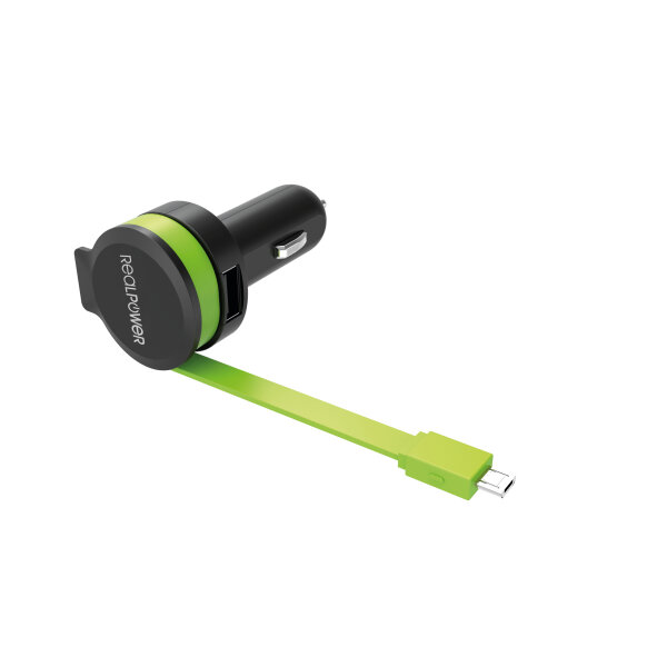 RealPower KFZ-Ladegerät Charger M 2400mA   1xUSB 1xMicro-USB