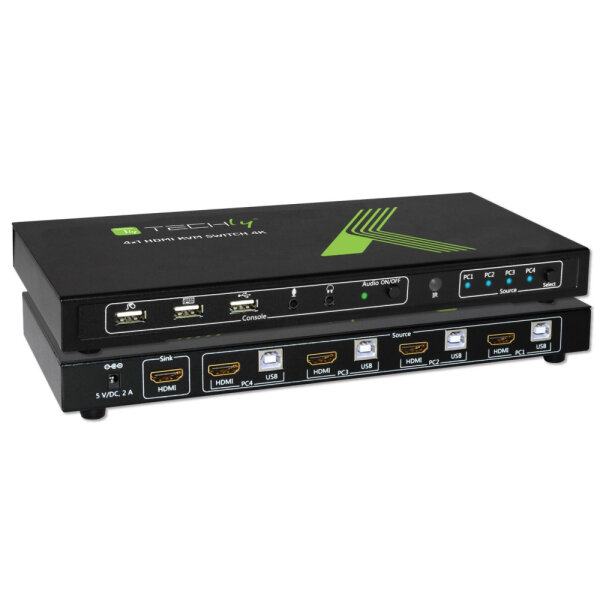 Techly KVM Switch USB, HDMI, 4K, 4 Wege